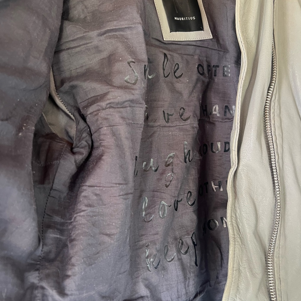 Mauritius Women's Leather Jacket - Beige with Just smile & studded hearts - Picture 13 of 13